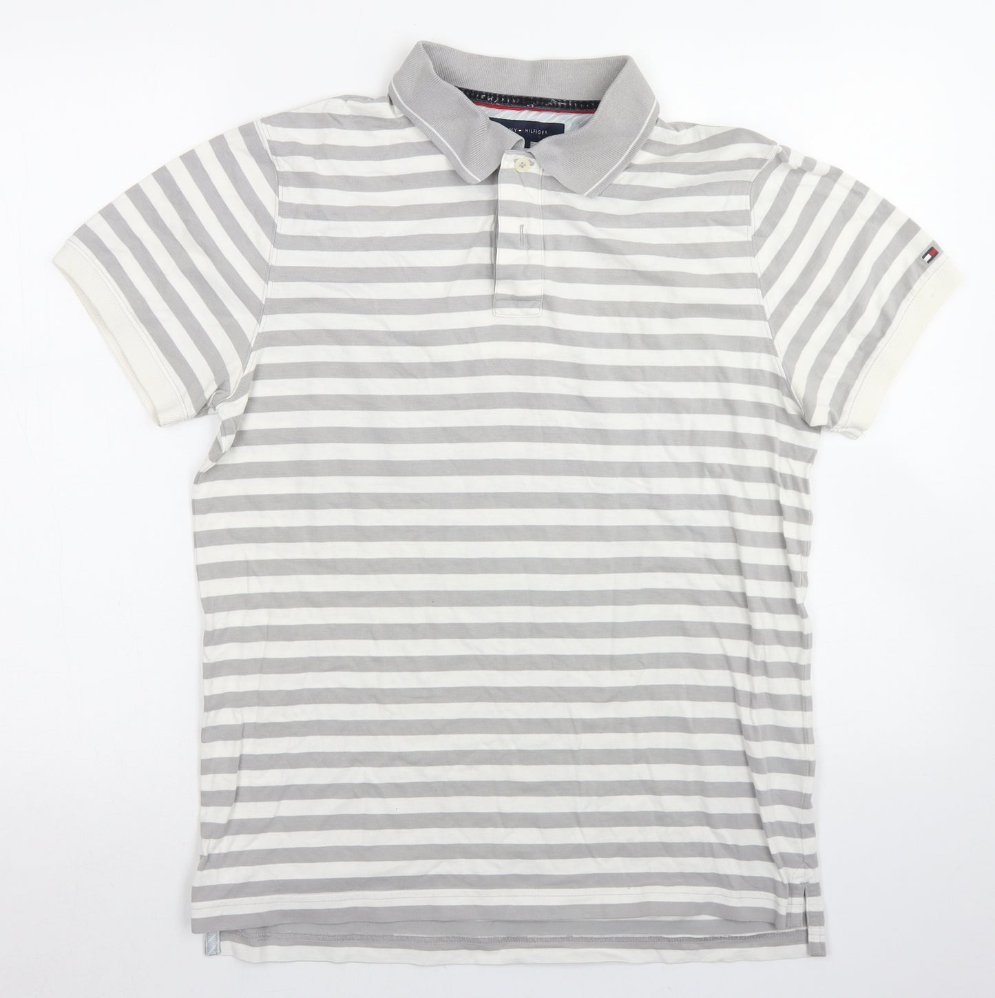 Tommy Hilfiger Mens Grey Striped Cotton  Polo Size M Collared