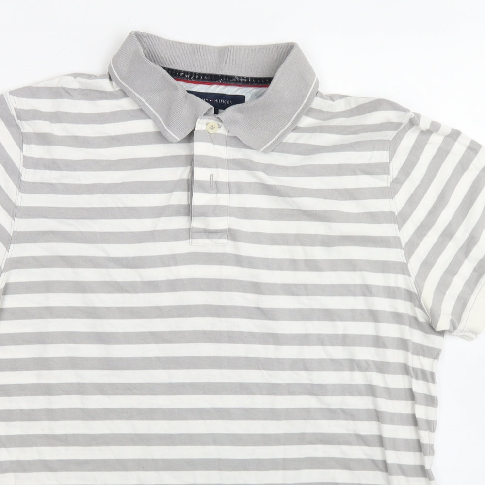 Tommy Hilfiger Mens Grey Striped Cotton  Polo Size M Collared
