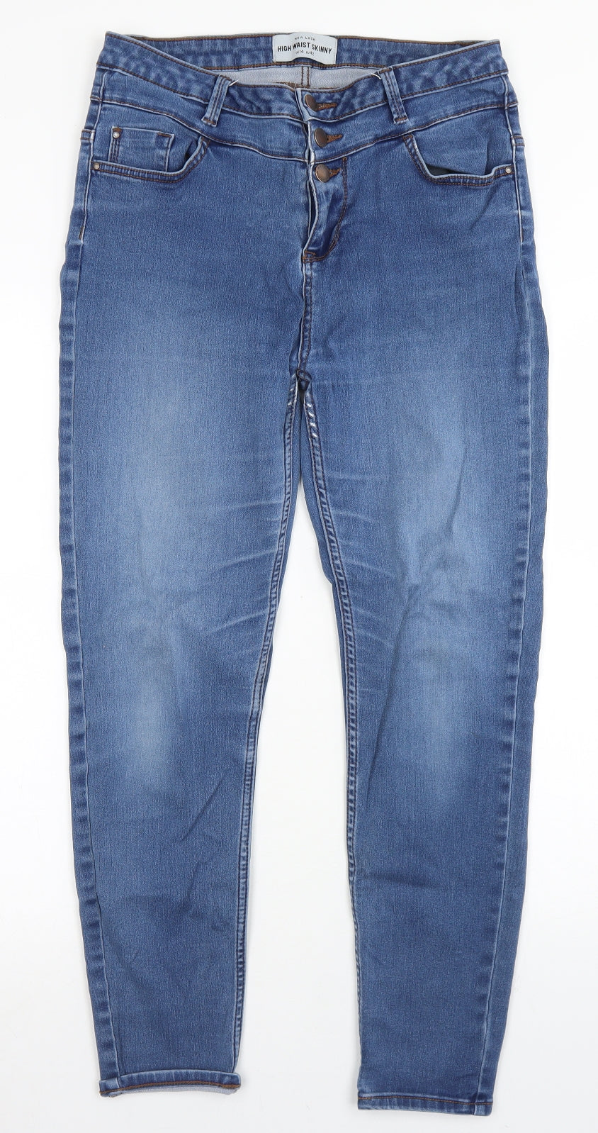 New Look Womens Blue  Cotton Skinny Jeans Size 14 L26 in Regular Button