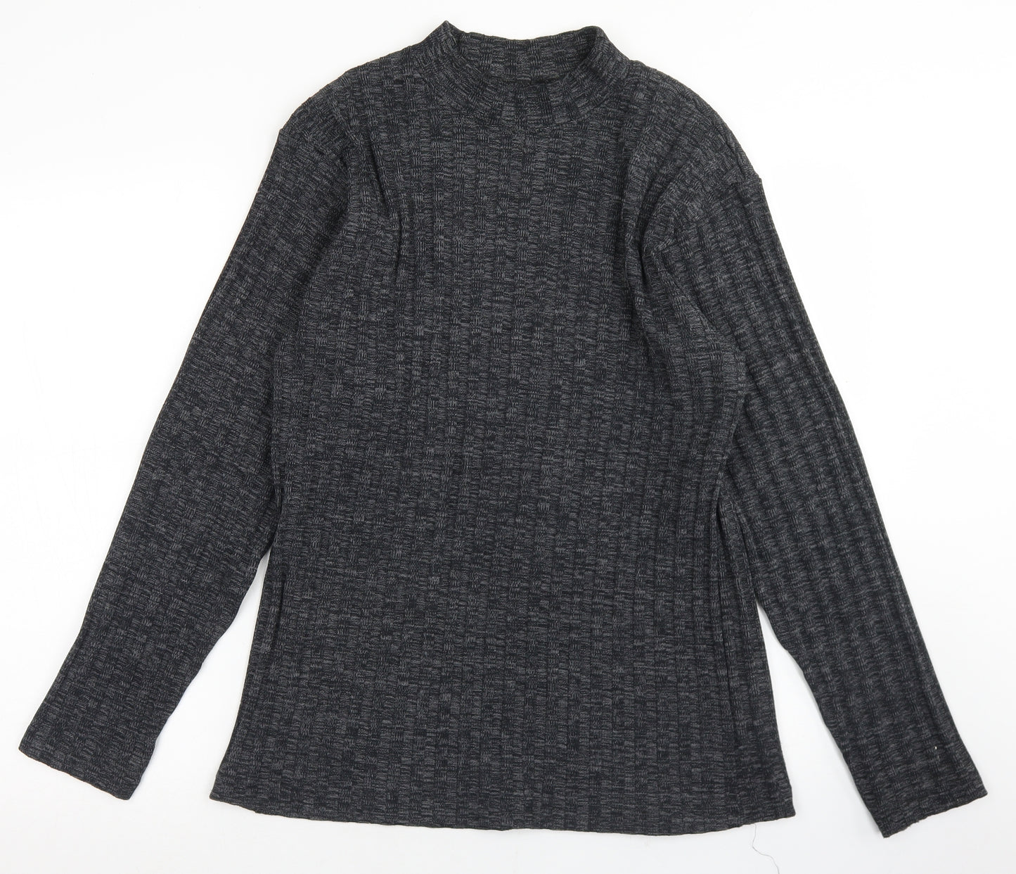 Primo Womens Grey Mock Neck Striped Polyester Pullover Jumper Size L