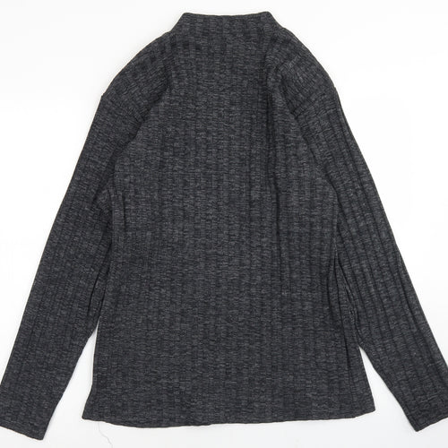 Primo Womens Grey Mock Neck Striped Polyester Pullover Jumper Size L
