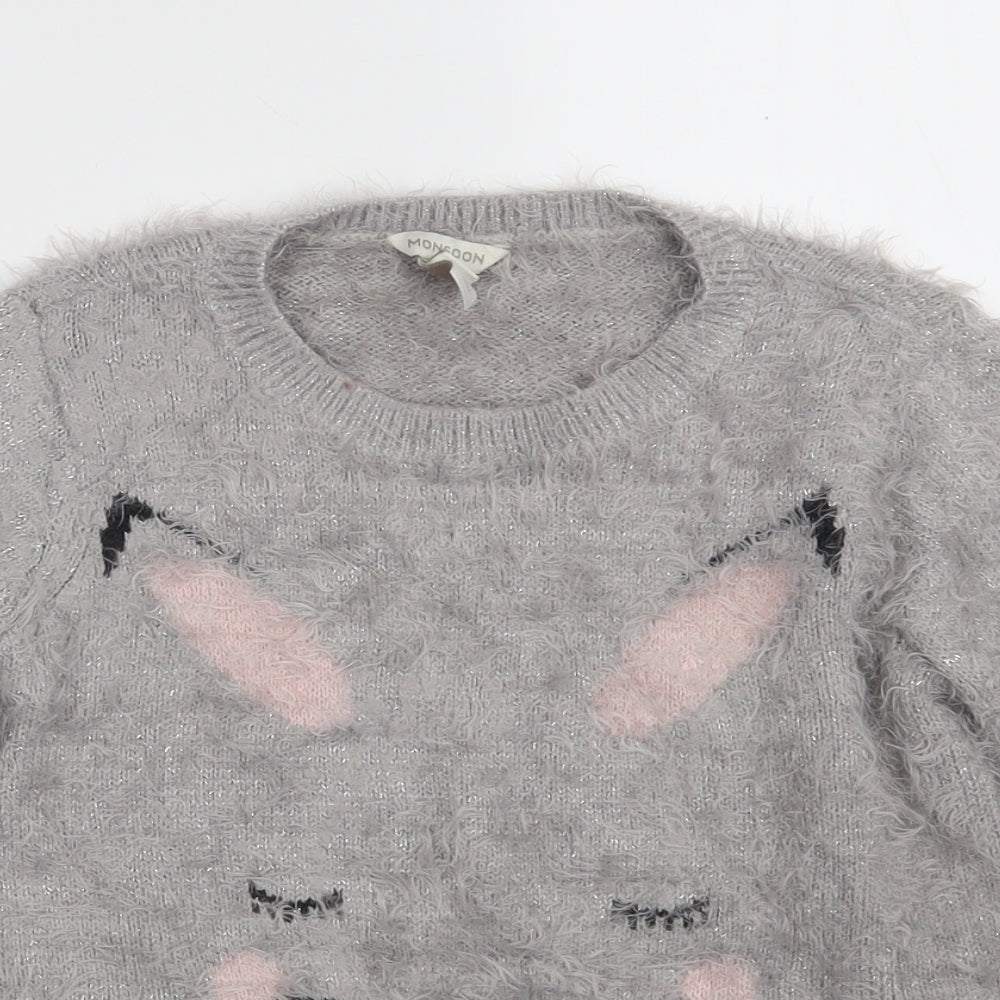 Monsoon Girls Grey Crew Neck  Nylon Pullover Jumper Size 11-12 Years