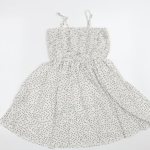 SheIn Girls White Polka Dot 100% Polyester Fit & Flare  Size 10 Years  Off the Shoulder