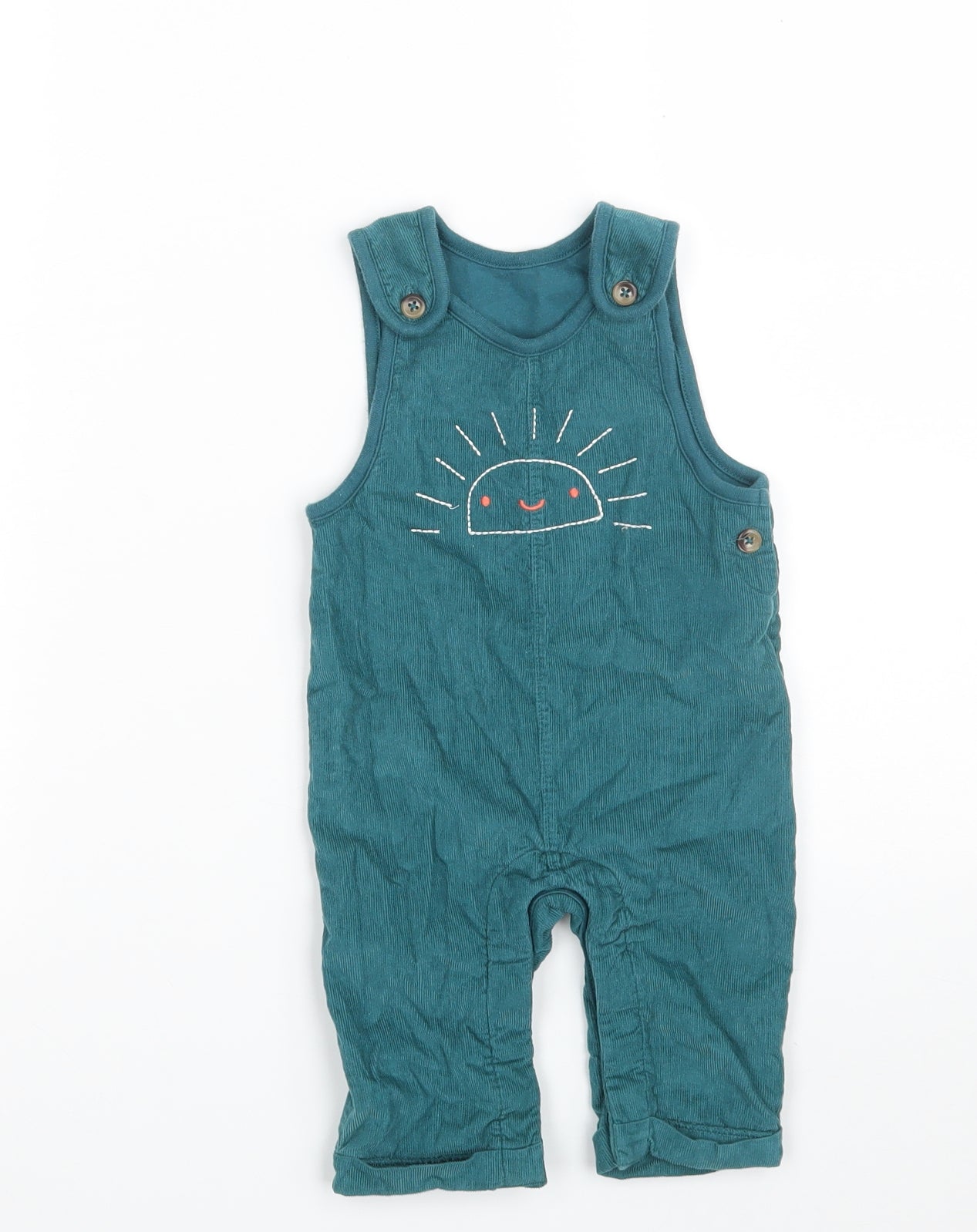 Marks and Spencer Baby Green  100% Cotton Pinafore/Dungaree Dress  Size 3-6 Months  Round Neck Snap