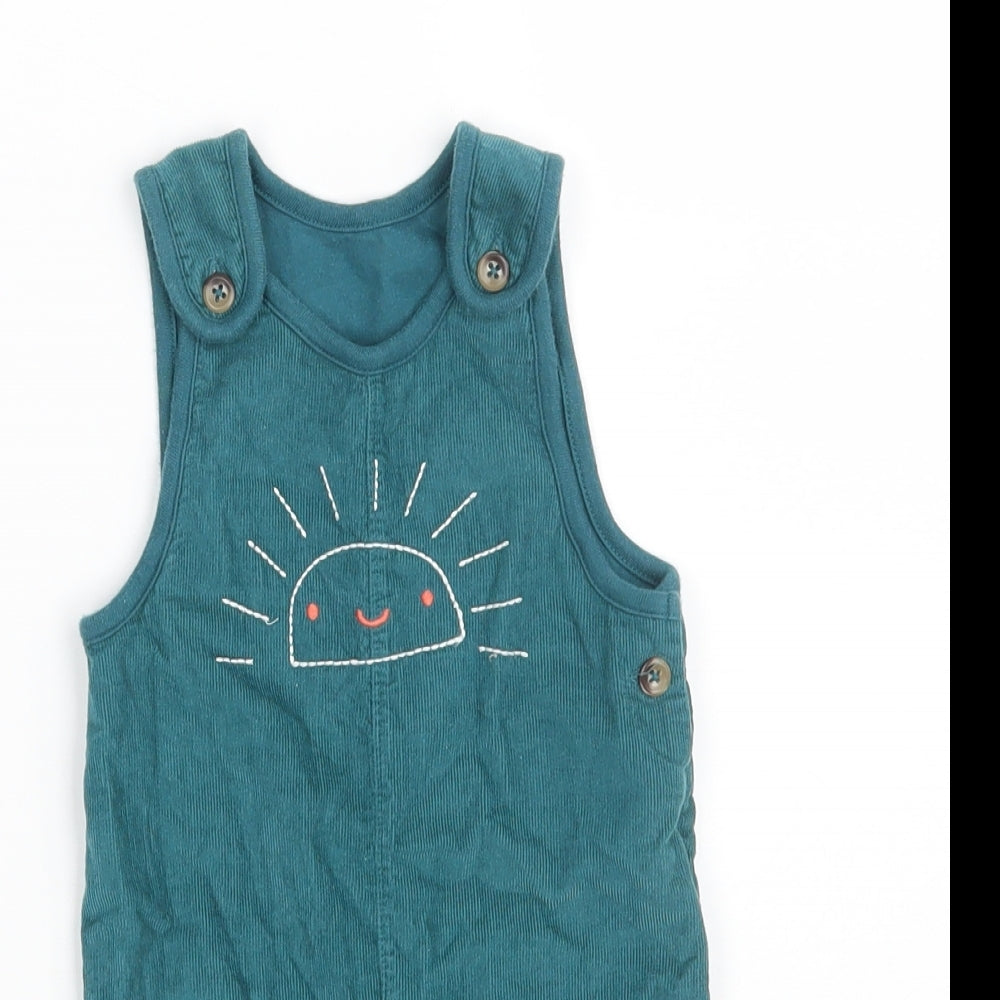 Marks and Spencer Baby Green  100% Cotton Pinafore/Dungaree Dress  Size 3-6 Months  Round Neck Snap