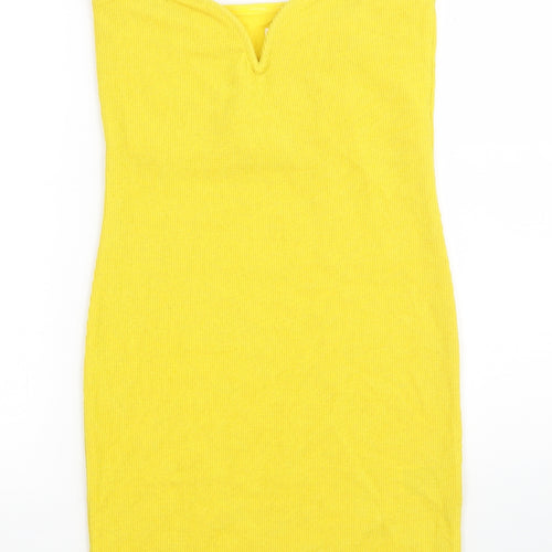 H&M Womens Yellow  Polyester Pencil Dress  Size S  Off the Shoulder