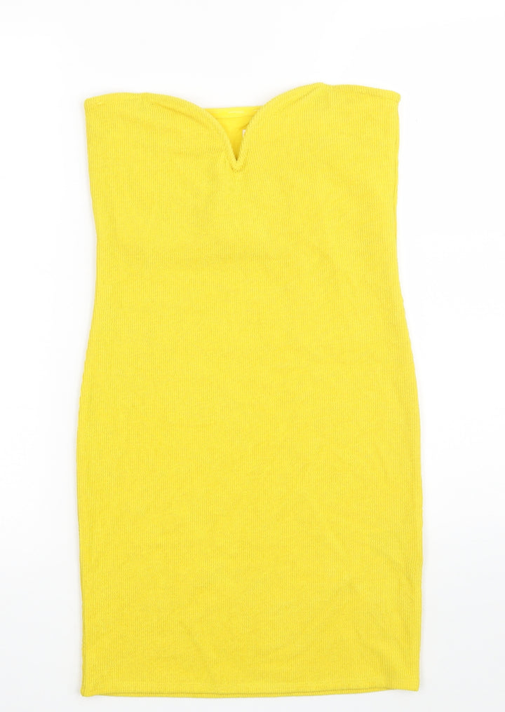 H&M Womens Yellow  Polyester Pencil Dress  Size S  Off the Shoulder