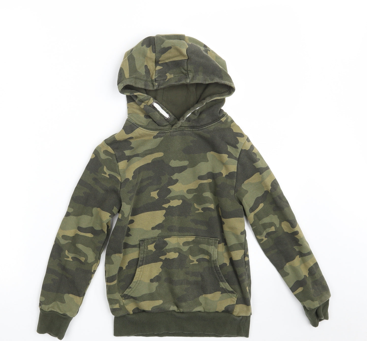 Marks and Spencer Boys Green Camouflage Cotton Pullover Hoodie Size 8-9 Years