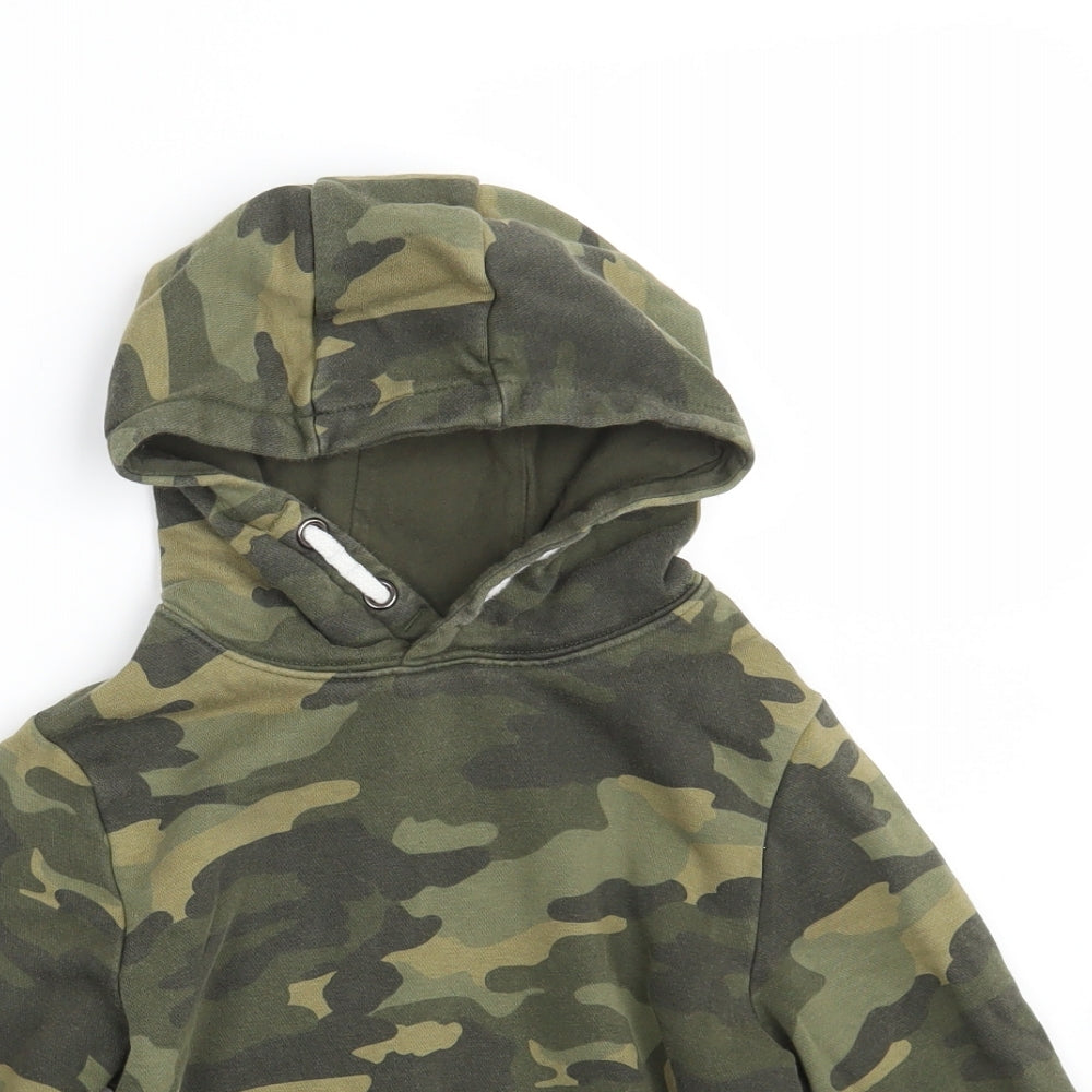Marks and Spencer Boys Green Camouflage Cotton Pullover Hoodie Size 8-9 Years