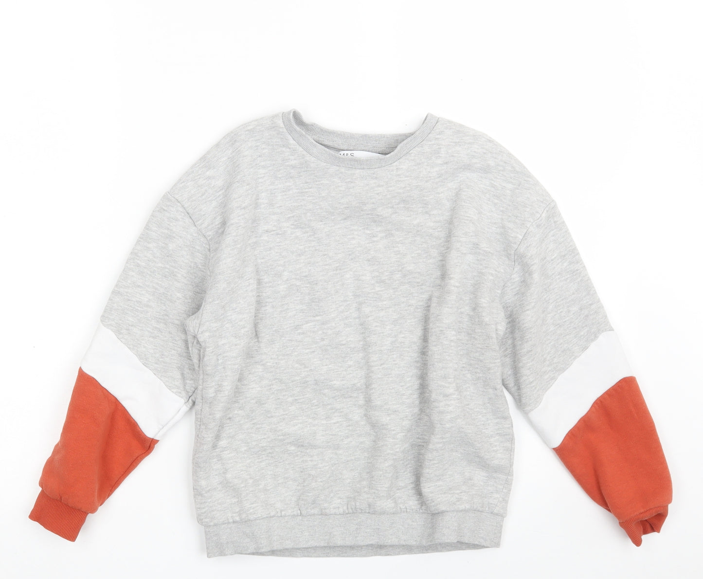 Marks and Spencer Boys Grey Colourblock Cotton Pullover Sweatshirt Size 7-8 Years