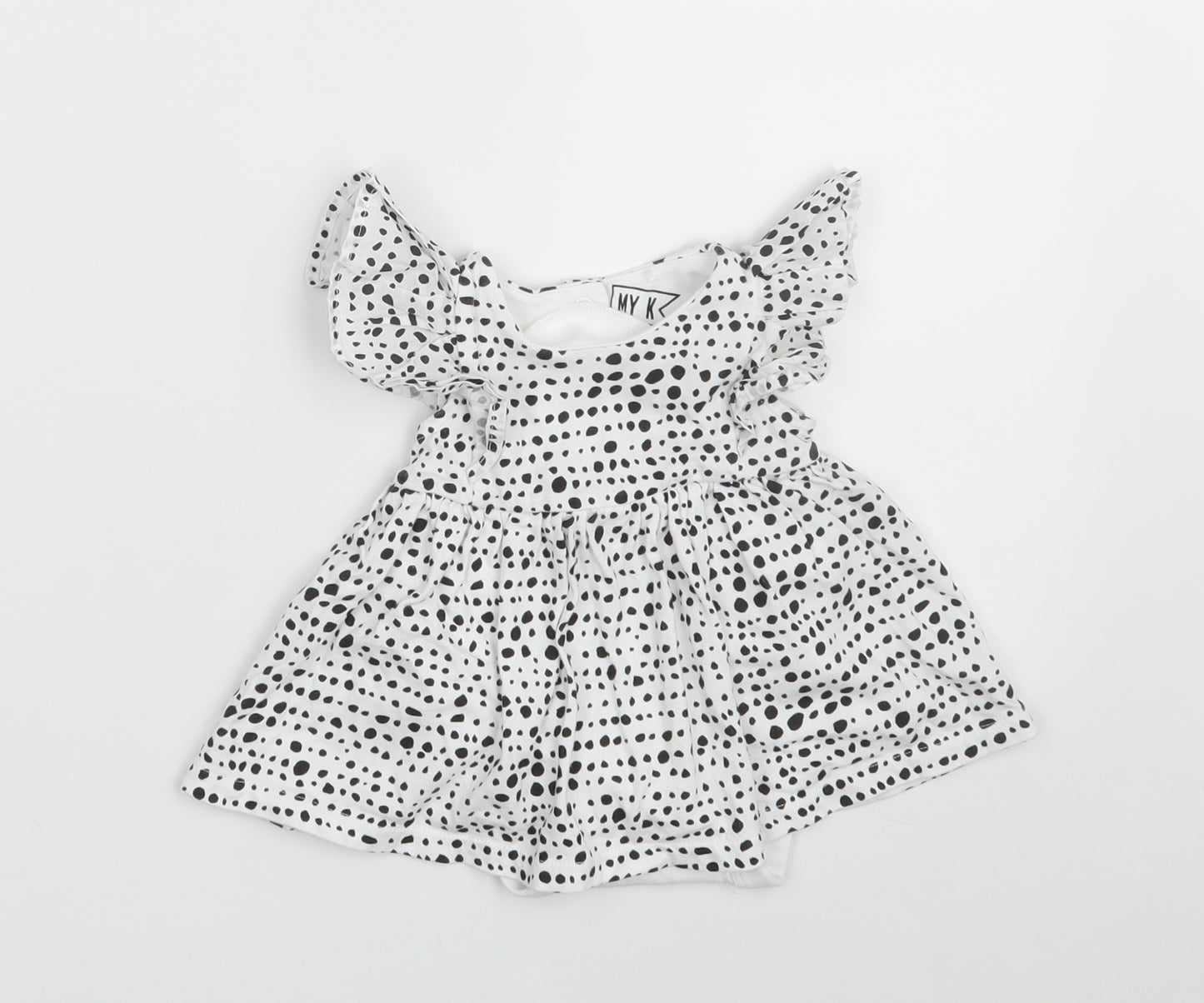 Myleene Klass Girls White Polka Dot 100% Cotton Fit & Flare  Size 0-3 Months  Collared Snap