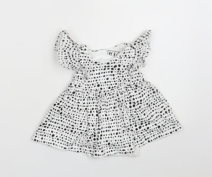 Myleene Klass Girls White Polka Dot 100% Cotton Fit & Flare Size 0-3 Months Collared Snap