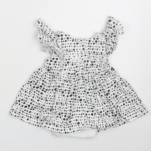 Myleene Klass Girls White Polka Dot 100% Cotton Fit & Flare  Size 0-3 Months  Collared Snap
