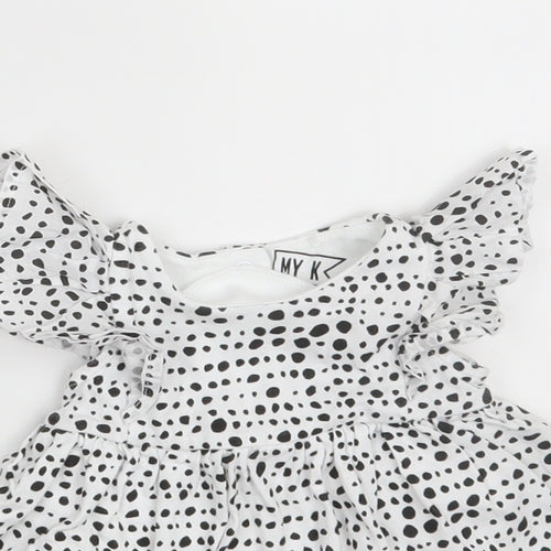 Myleene Klass Girls White Polka Dot 100% Cotton Fit & Flare  Size 0-3 Months  Collared Snap