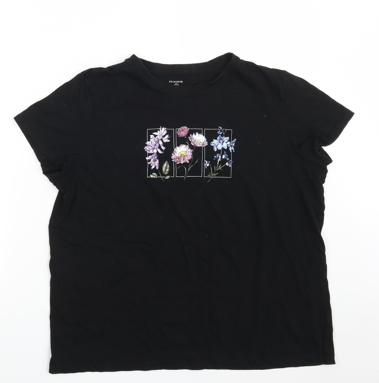 Primark Womens Black  100% Cotton Basic T-Shirt Size 18 Crew Neck - Size 18-20