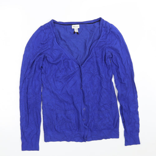 Dynamite Womens Blue V-Neck  Rayon Cardigan Jumper Size S
