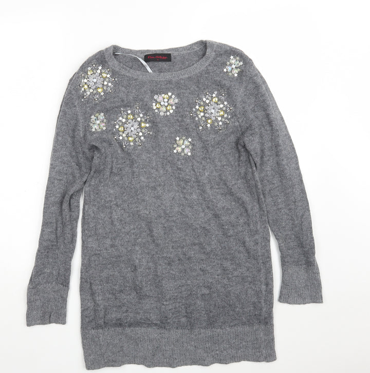 Miss Selfridge Womens Grey Boat Neck  Nylon Pullover Jumper Size 12