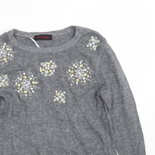 Miss Selfridge Womens Grey Boat Neck  Nylon Pullover Jumper Size 12