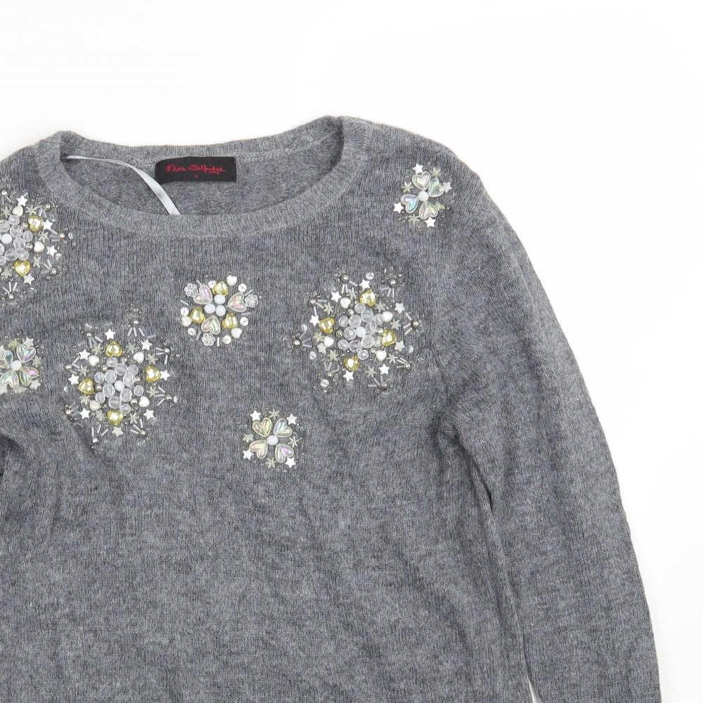 Miss Selfridge Womens Grey Boat Neck  Nylon Pullover Jumper Size 12