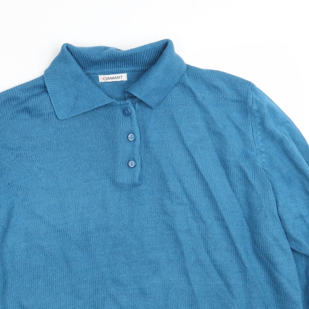 Damart Womens Blue Collared  Acrylic Pullover Jumper Size 18   - Size 18-20