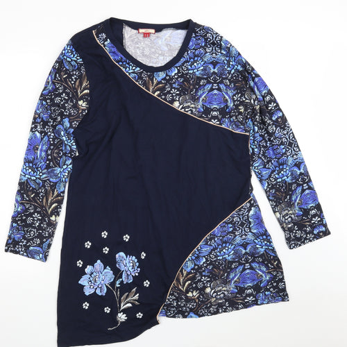 Joe Browns Womens Blue Floral 100% Cotton Basic T-Shirt Size 18 Round Neck