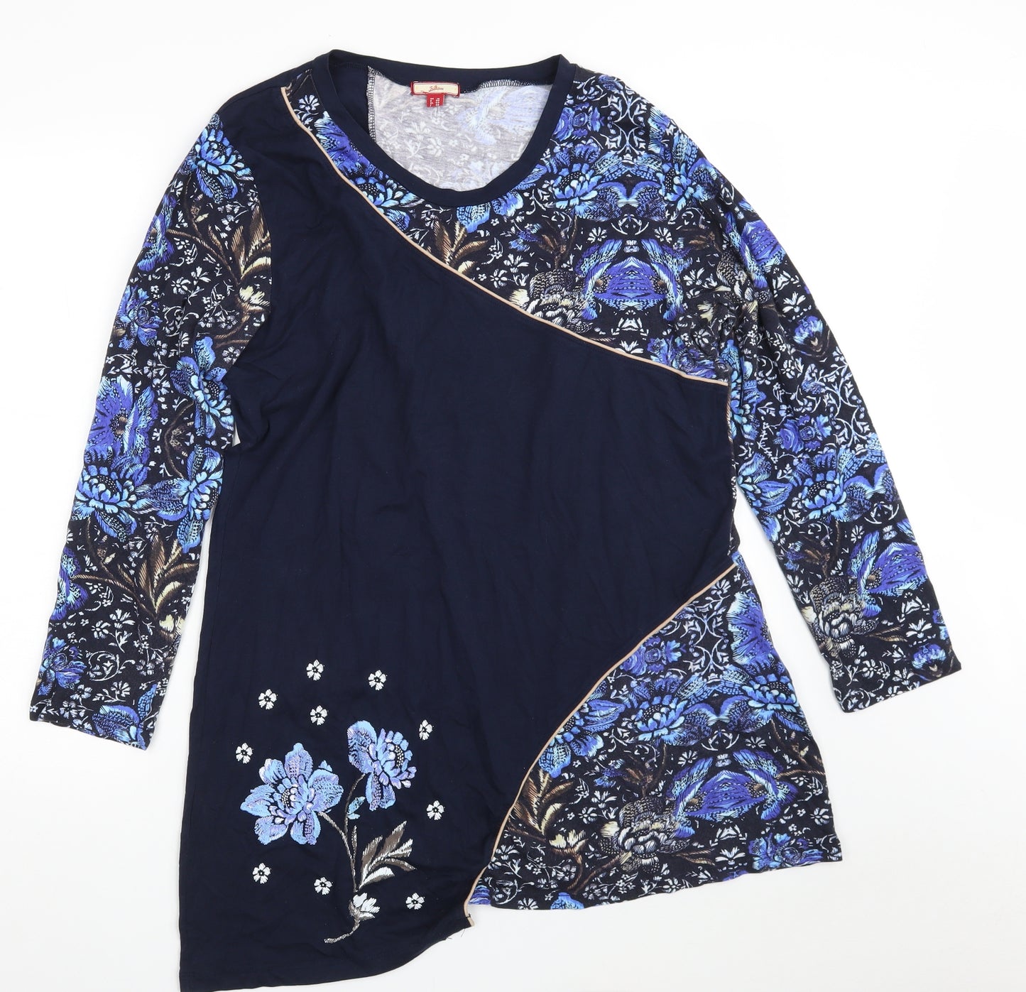 Joe Browns Womens Blue Floral 100% Cotton Basic T-Shirt Size 18 Round Neck