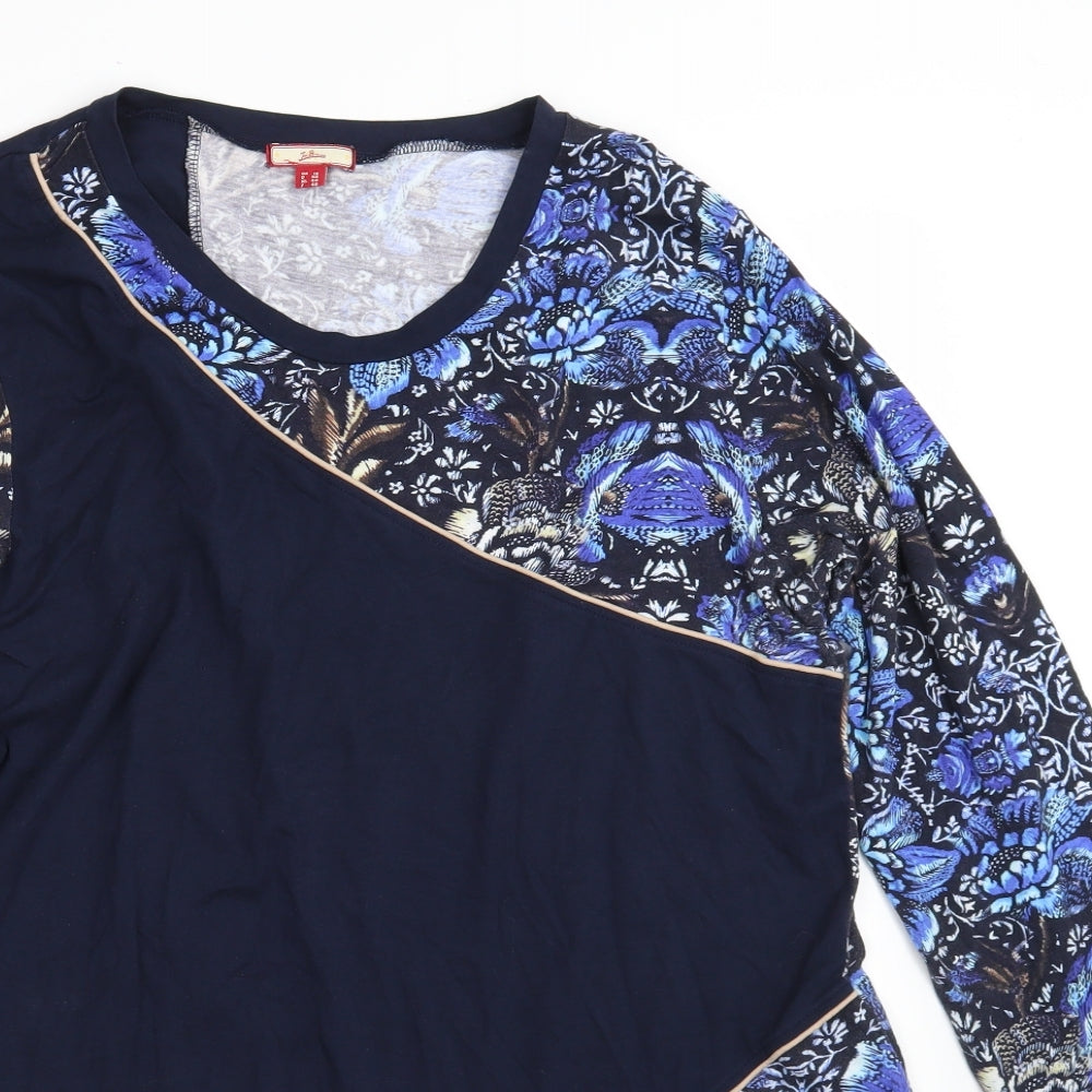 Joe Browns Womens Blue Floral 100% Cotton Basic T-Shirt Size 18 Round Neck