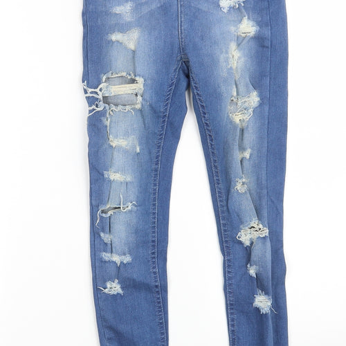 Boohoo Womens Blue  Cotton Skinny Jeans Size 6 L27 in Slim Zip