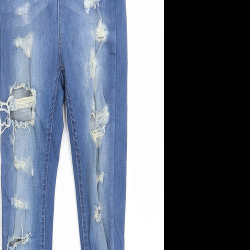 Boohoo Womens Blue  Cotton Skinny Jeans Size 6 L27 in Slim Zip
