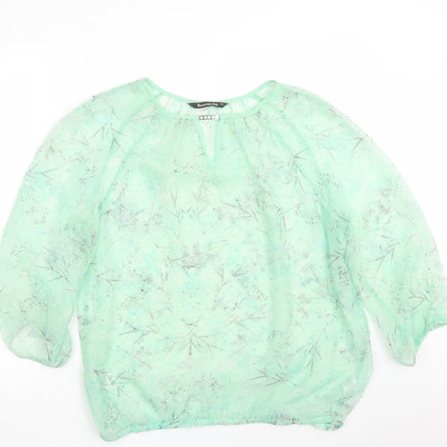 Bonmarché Womens Green Floral Polyester Basic Blouse Size 14 Round Neck