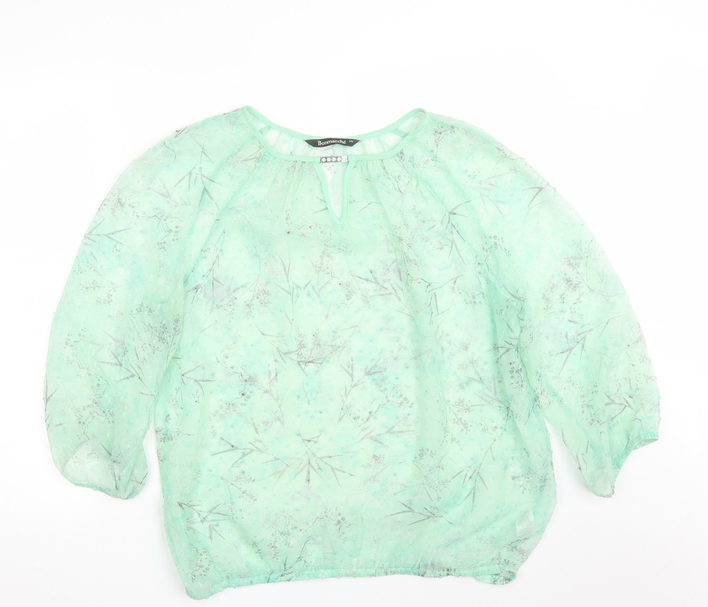 Bonmarché Womens Green Floral Polyester Basic Blouse Size 14 Round Neck