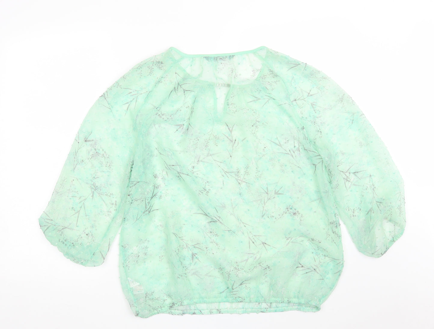 Bonmarché Womens Green Floral Polyester Basic Blouse Size 14 Round Neck