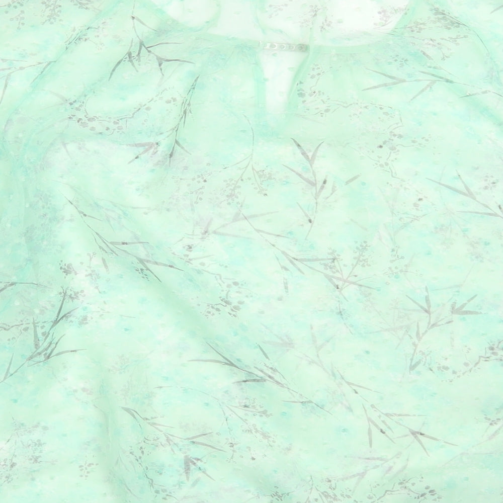 Bonmarché Womens Green Floral Polyester Basic Blouse Size 14 Round Neck