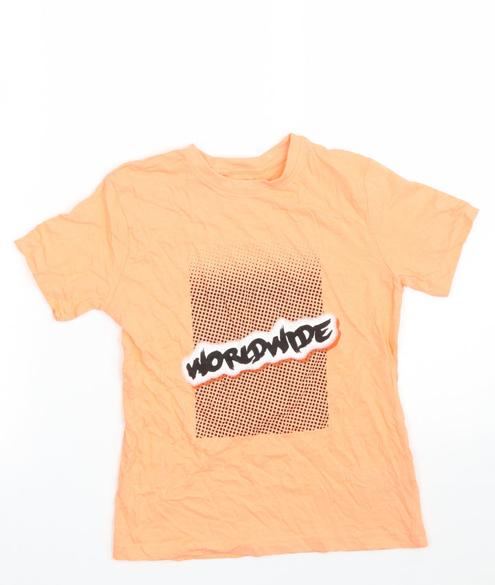 Primark Boys Orange  100% Cotton Pullover T-Shirt Size 7-8 Years Crew Neck  - Worldwide