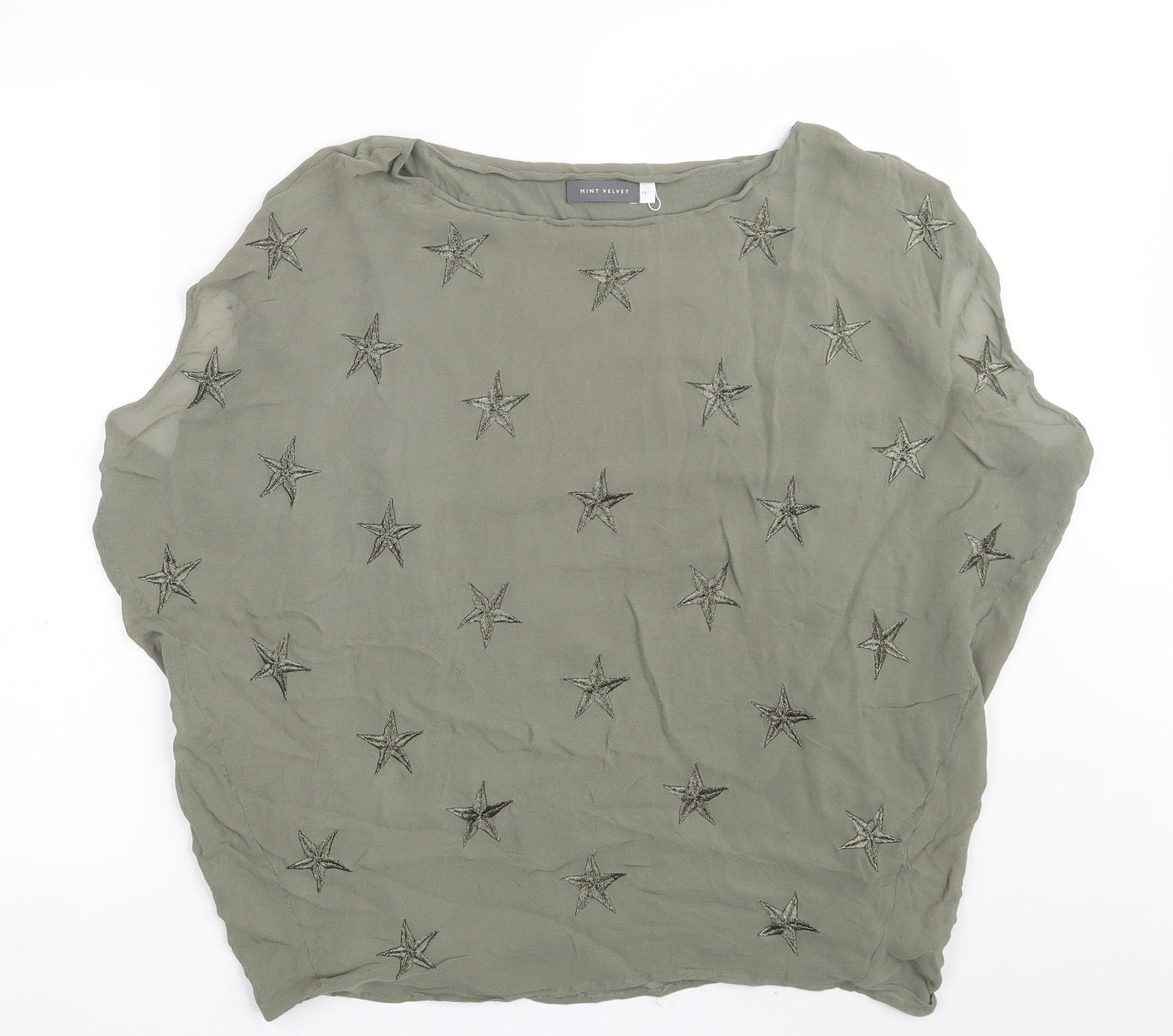 Mini Velvet Womens Green Geometric Viscose Basic Blouse Size 14 Round Neck - STARS