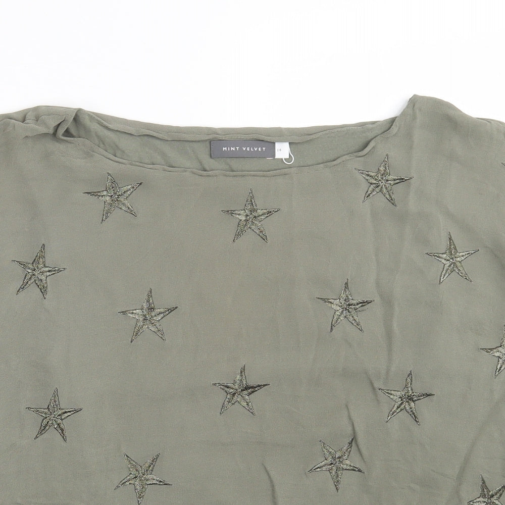 Mini Velvet Womens Green Geometric Viscose Basic Blouse Size 14 Round Neck - STARS
