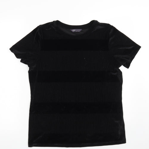 Marks and Spencer Womens Black  Polyester Basic T-Shirt Size 16 Crew Neck