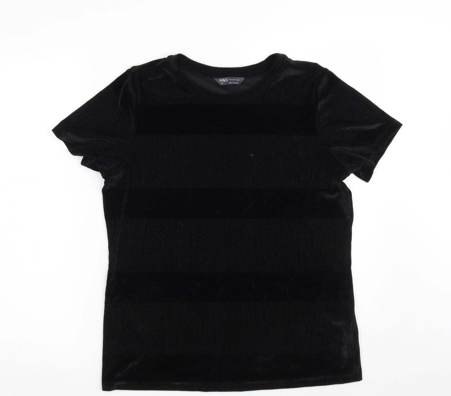 Marks and Spencer Womens Black  Polyester Basic T-Shirt Size 16 Crew Neck