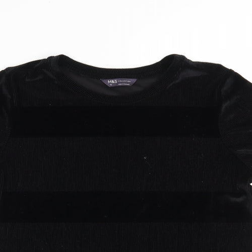 Marks and Spencer Womens Black  Polyester Basic T-Shirt Size 16 Crew Neck