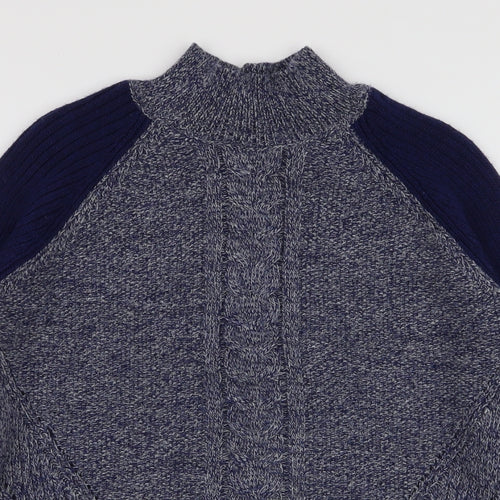 Marks and Spencer Womens Blue High Neck Striped Acrylic Pullover Jumper Size 10