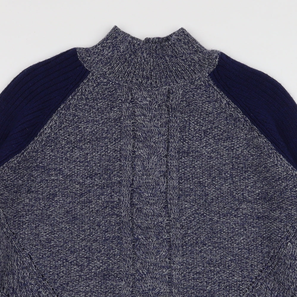 Marks and Spencer Womens Blue High Neck Striped Acrylic Pullover Jumper Size 10