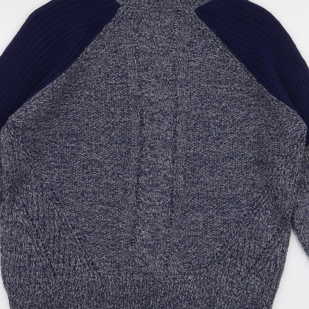 Marks and Spencer Womens Blue High Neck Striped Acrylic Pullover Jumper Size 10