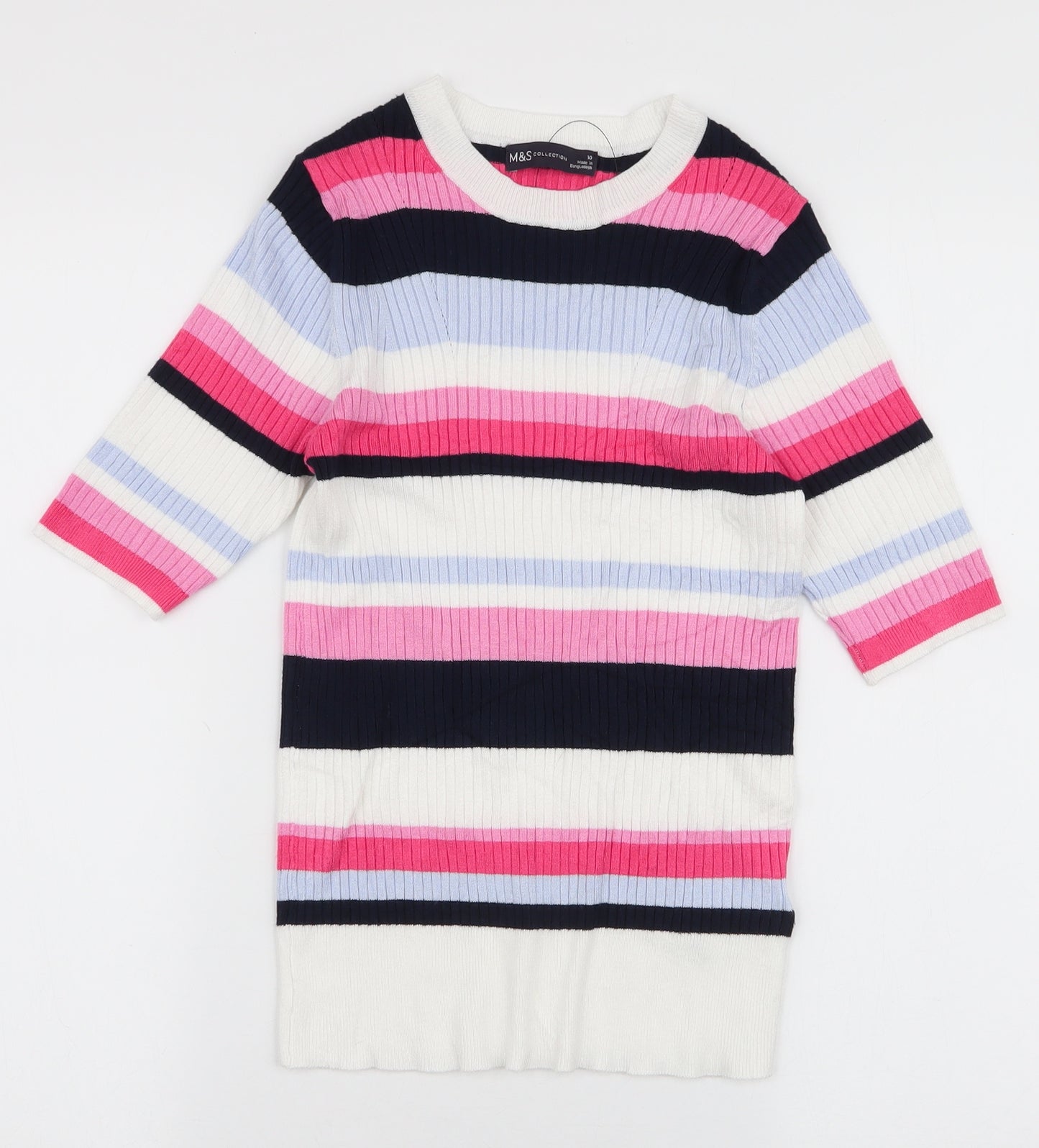 Marks and Spencer Womens Multicoloured Round Neck Striped Viscose Pullover Jumper Size 10