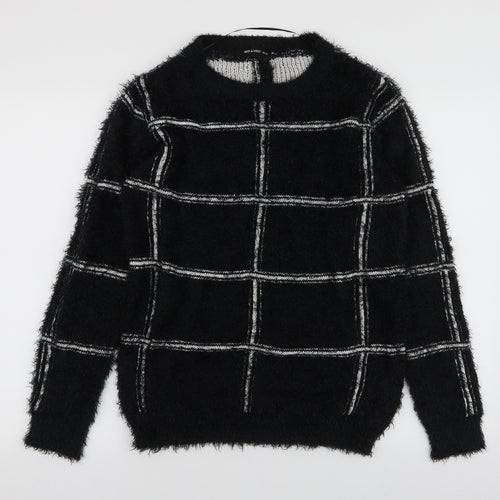 AKD-A-WEST Womens Black Round Neck Geometric Polyester Pullover Jumper Size 14