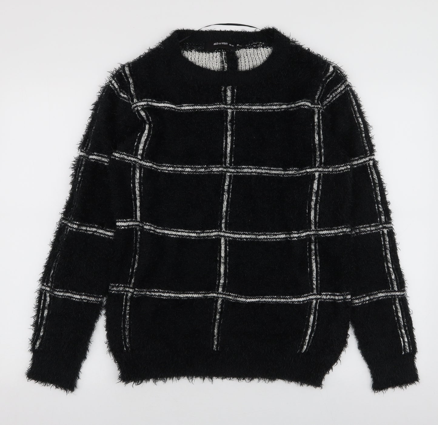 AKD-A-WEST Womens Black Round Neck Geometric Polyester Pullover Jumper Size 14