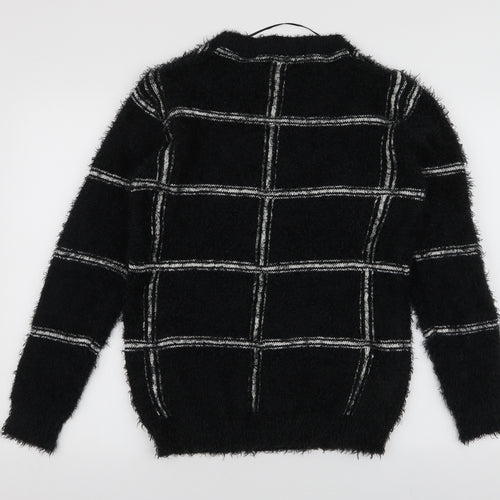 AKD-A-WEST Womens Black Round Neck Geometric Polyester Pullover Jumper Size 14