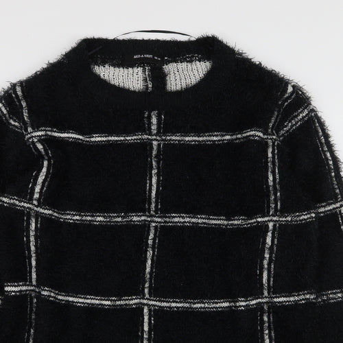 AKD-A-WEST Womens Black Round Neck Geometric Polyester Pullover Jumper Size 14