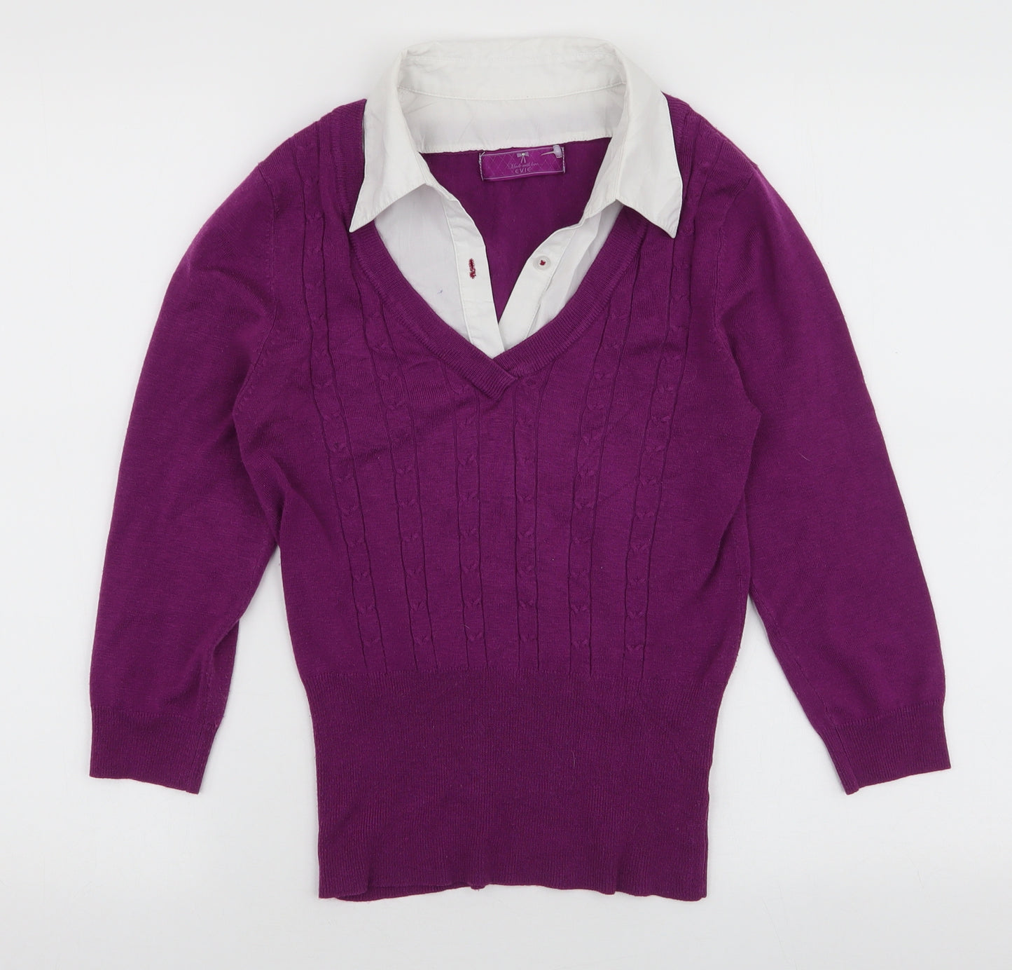 Evie Womens Purple Collared  Acrylic Pullover Jumper Size 10