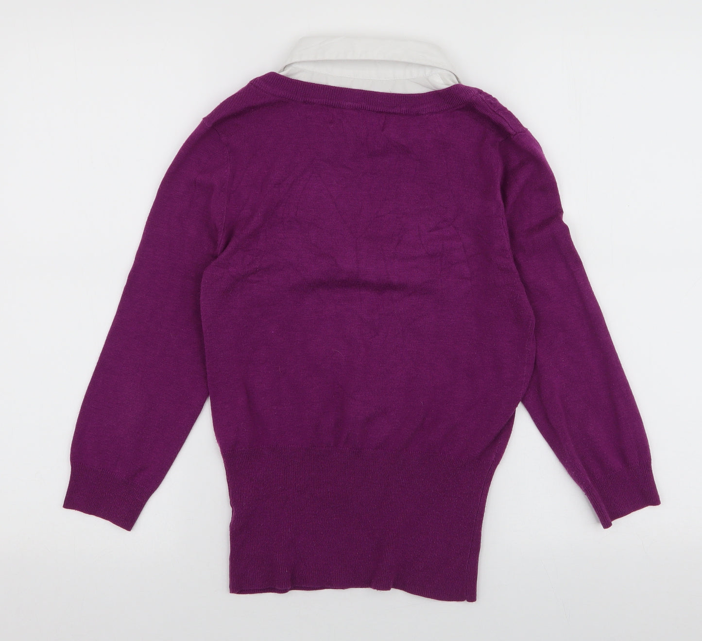 Evie Womens Purple Collared  Acrylic Pullover Jumper Size 10