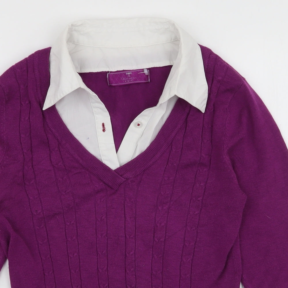 Evie Womens Purple Collared  Acrylic Pullover Jumper Size 10